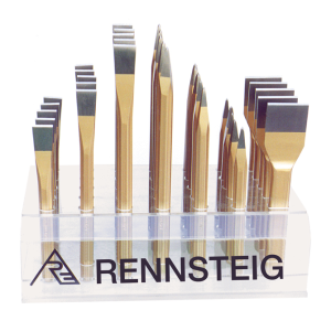 Ekspozytor do przecinaków i przebijaków z asortymentem lakierowanym